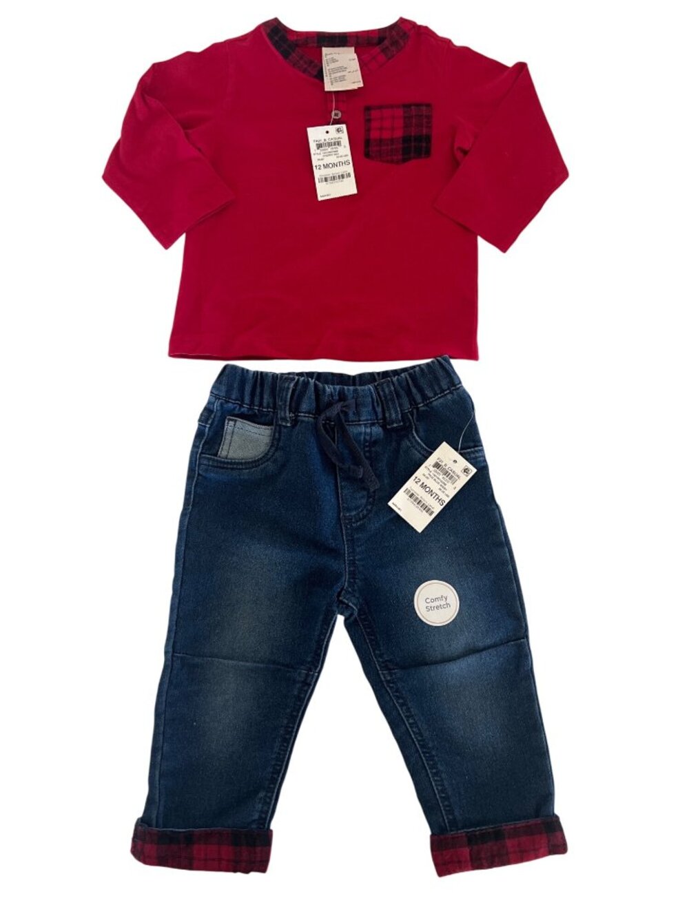 First Impressions Baby Boys 2-Piece Outfit: Red Plaid Pocket Top